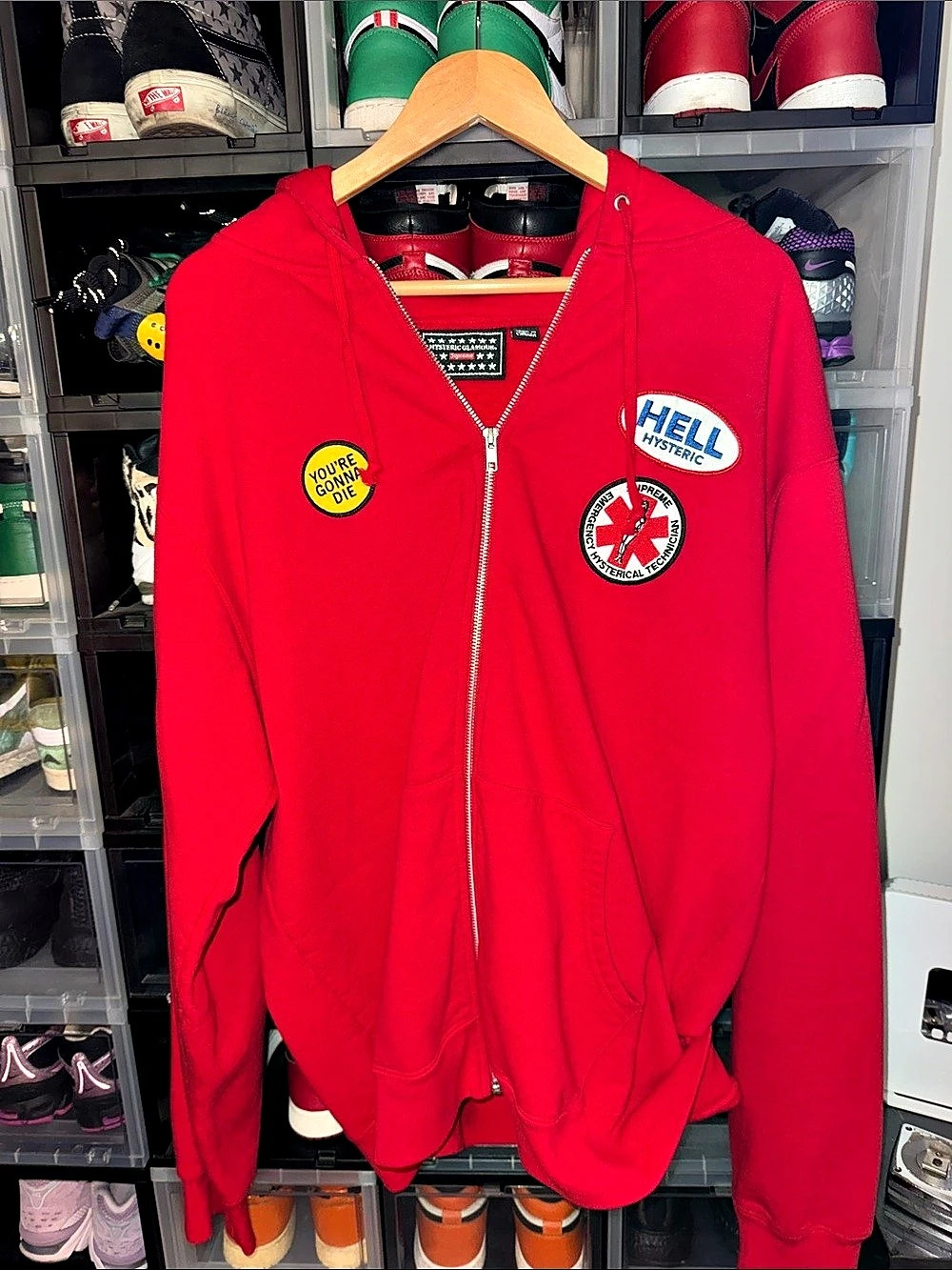 Supreme x Hysteric Glamour Red Graphic Zip Hoodie Size XL